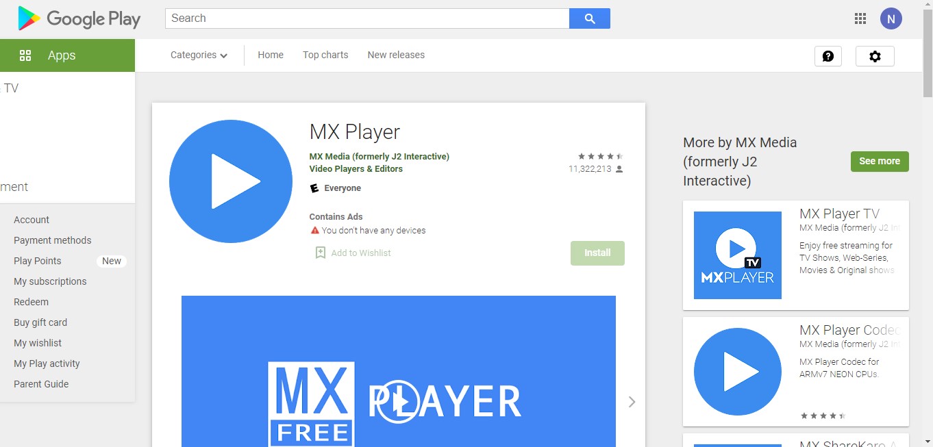 MX Player Main page banner