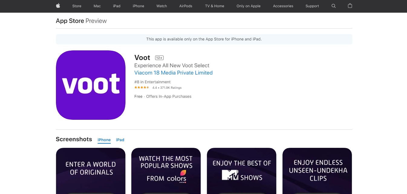 Voot Main page banner