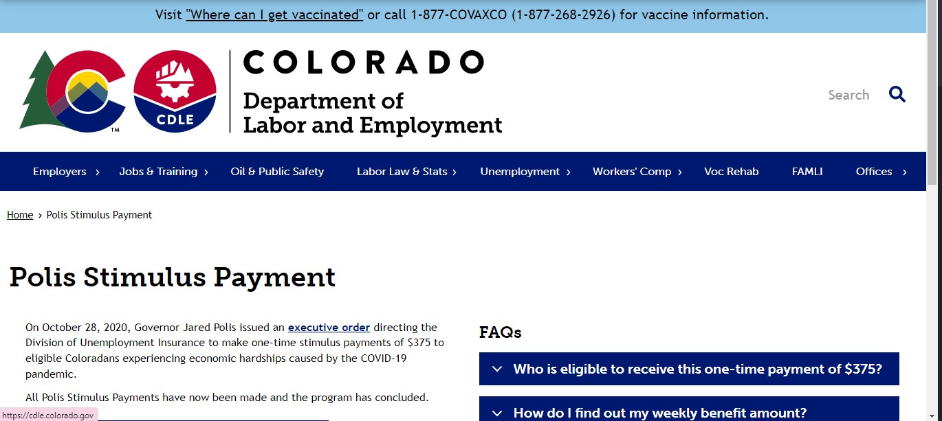 Colorado site for Stimulus check